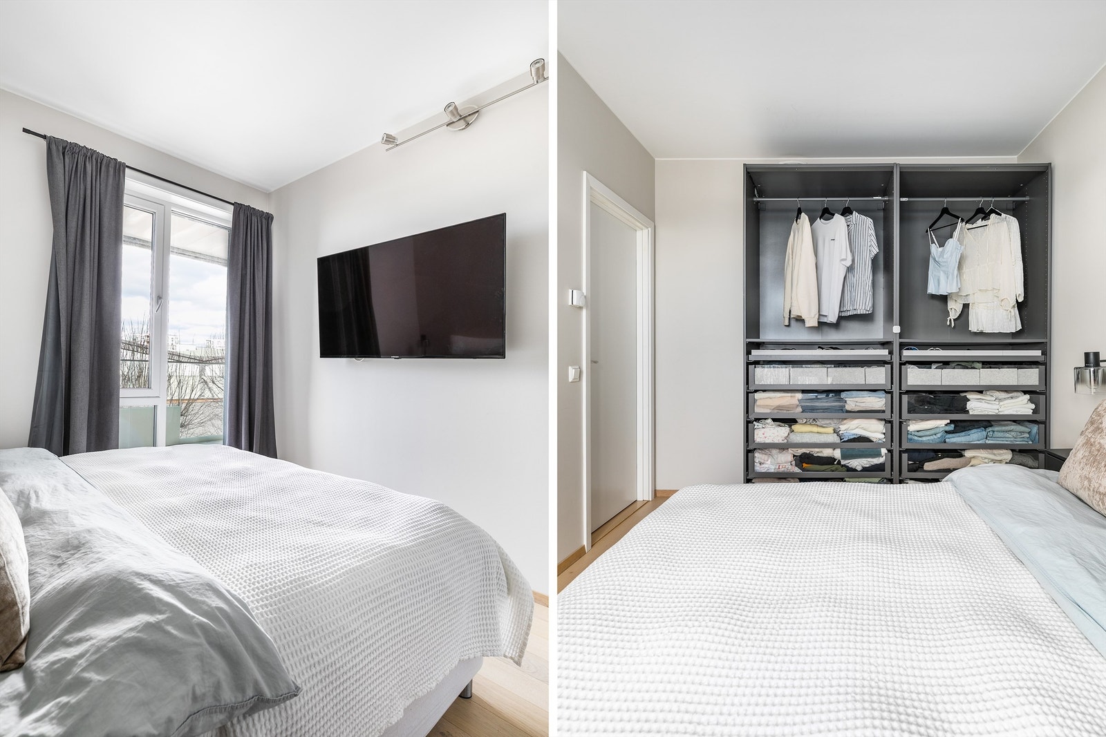 Garderobeinnredningen er i serien Pax fra IKEA og medfølger ikke. Galleribilde