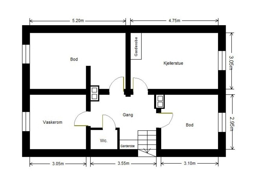 Planskisse over eiendommens underetasje. Galleribilde