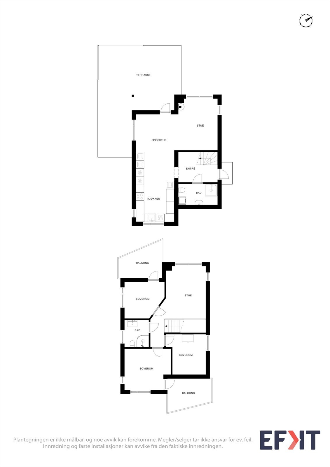 Boligen har en gjennomtenkt planløsning med et samlet bruksareal på 94 m², fordelt på sosiale soner i første etasje og en privat sone i andre. Galleribilde