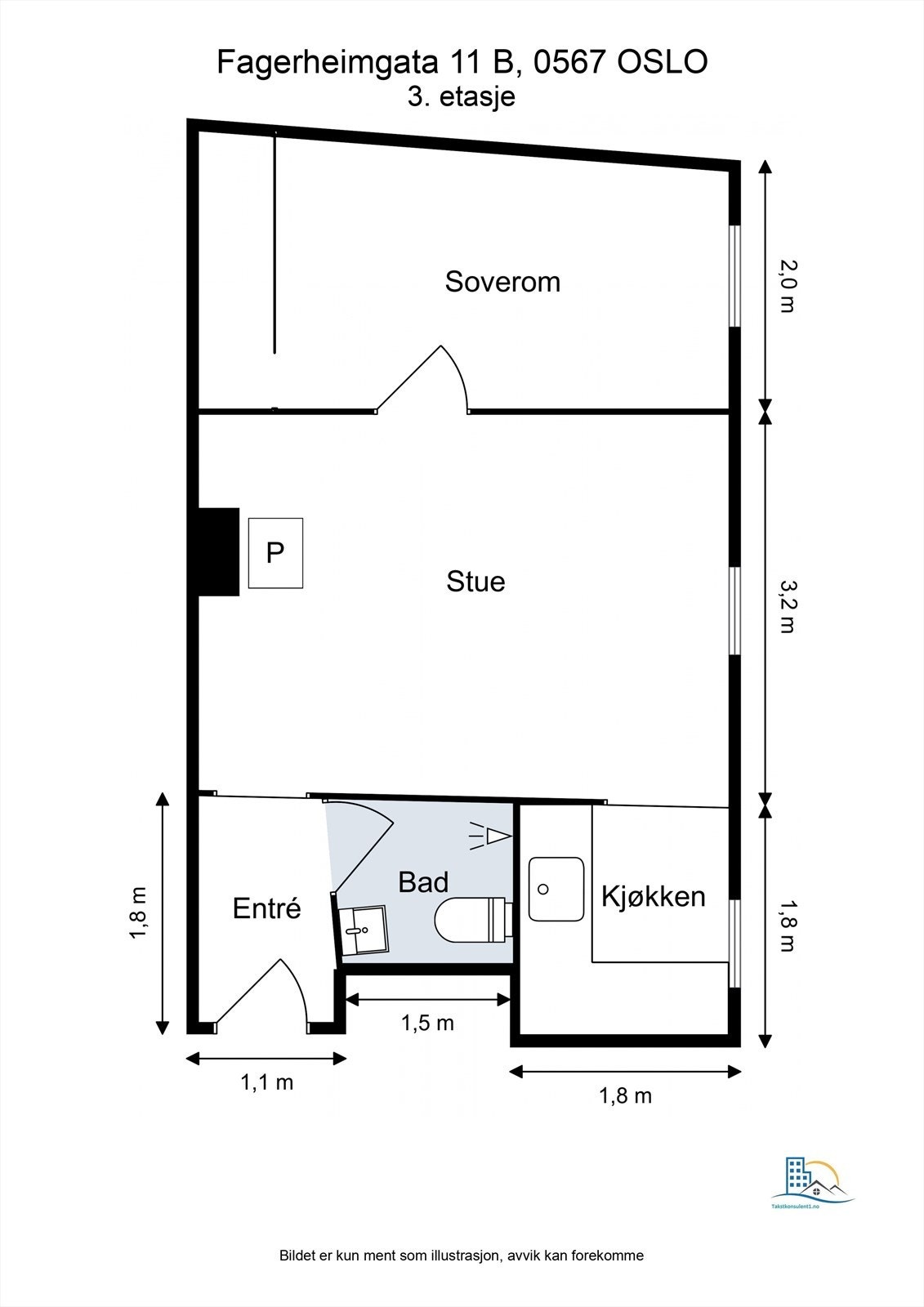 Plantegning. Leiligheten disponerer en kjellerbod på ca. 2,8 m² og en skapbod på ca. 0,4 m². Galleribilde