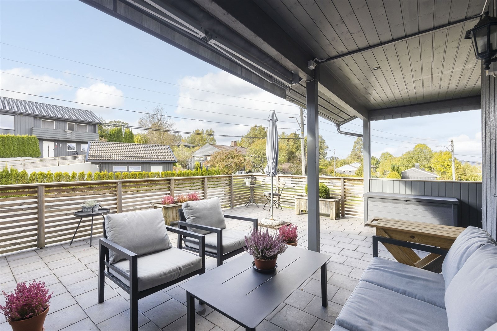 Romslig og delvis overbygd terrasse mot vest Galleribilde