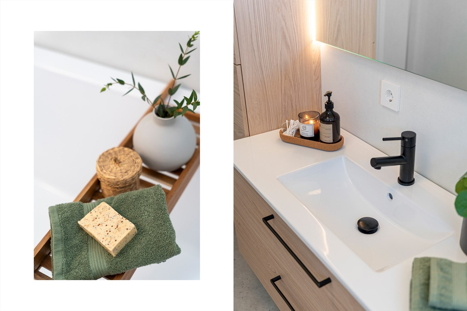 Badet er innredet med flott baderomsinnredning, vegghengt toalett og badekar, samt elektrisk styrt vifte Galleribilde