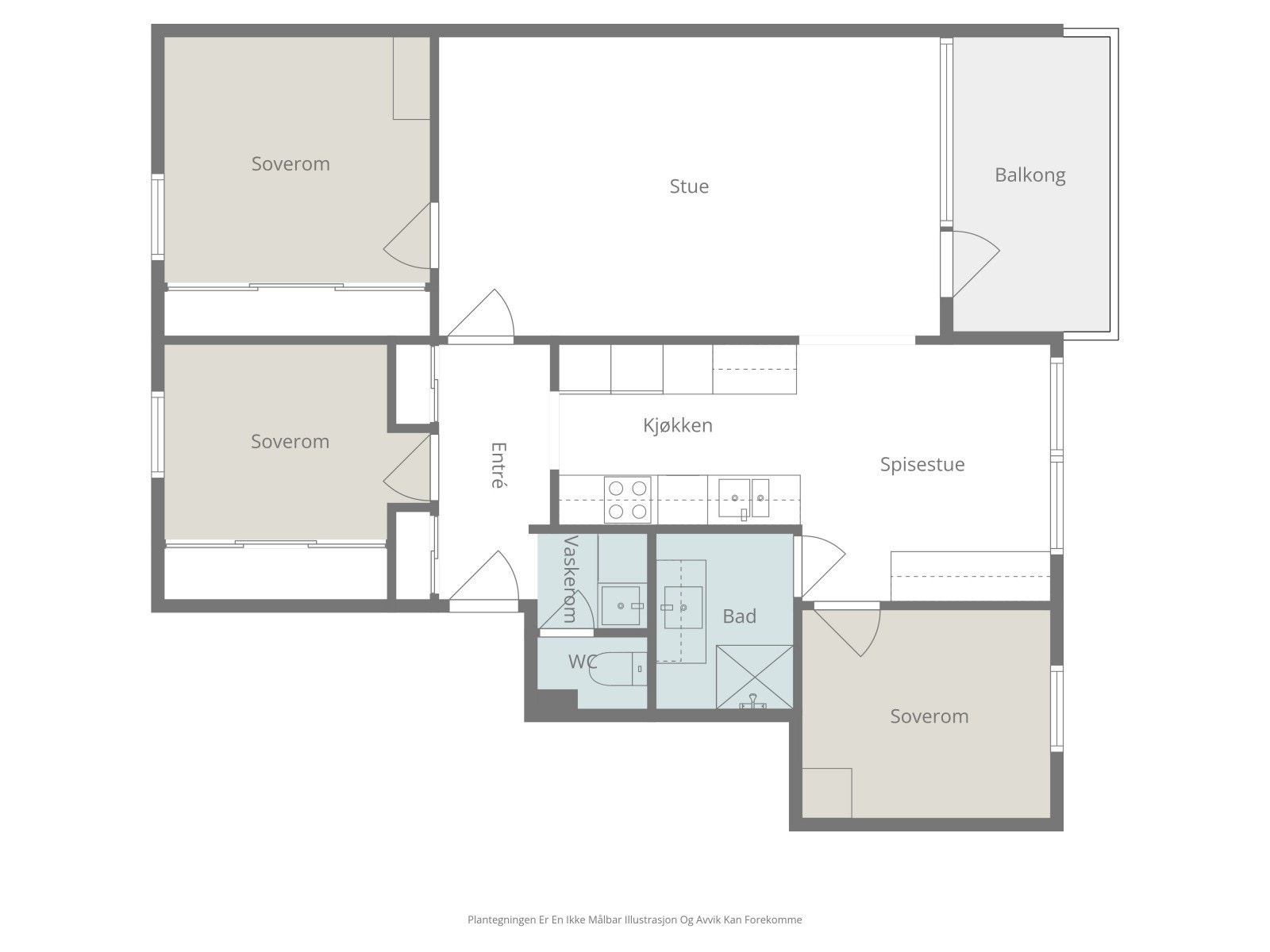 Leiligheten har en gjennomtenkt planløsning på 81 m² BRA, med tre soverom, separat toalettrom og en sosial sone med stue og kjøkken. Galleribilde