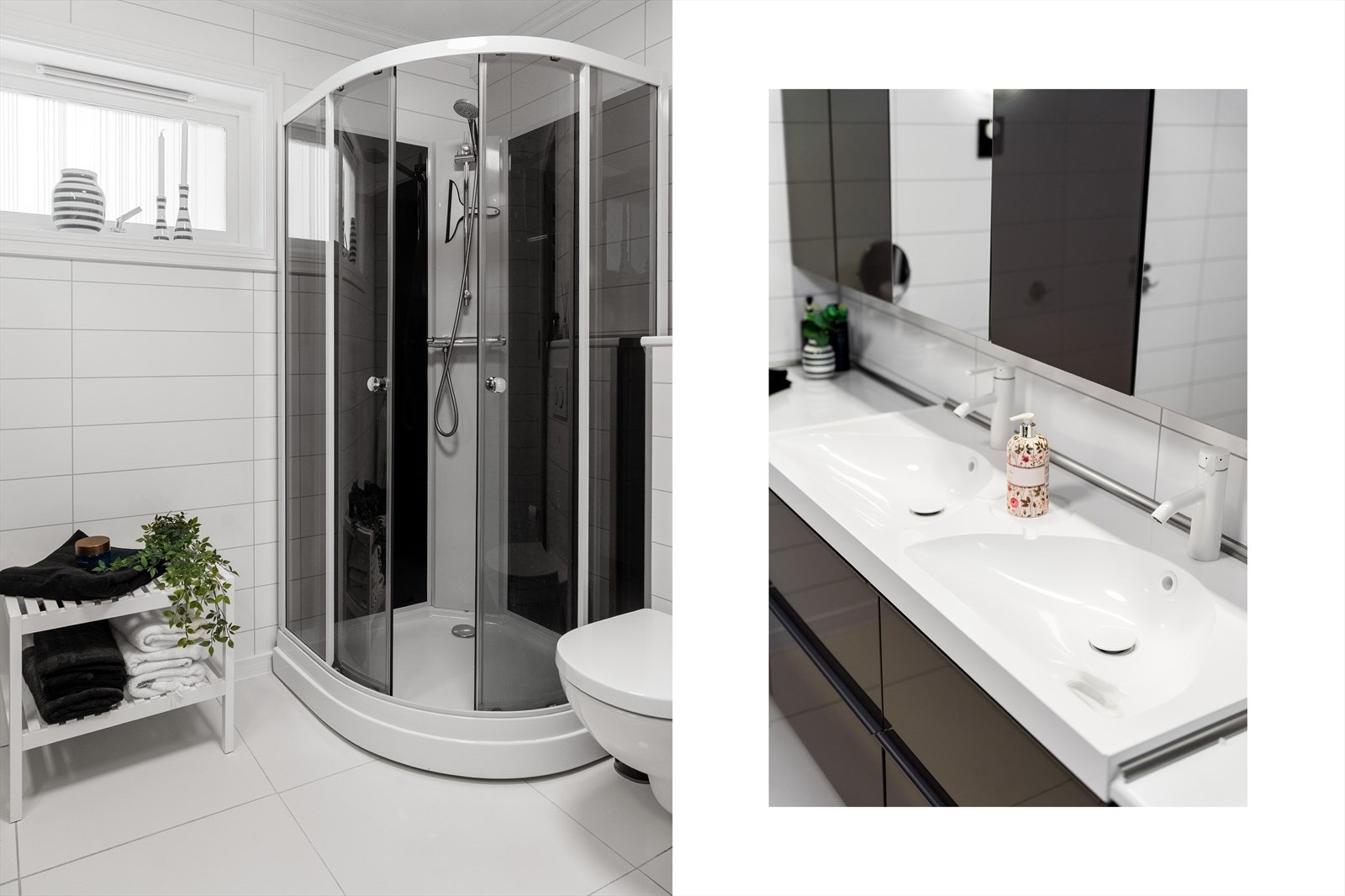 Badet er innredet med moderne baderomsinnredning fra 2016, dusjkabinett og vegghengt toalett fra 2016 Galleribilde