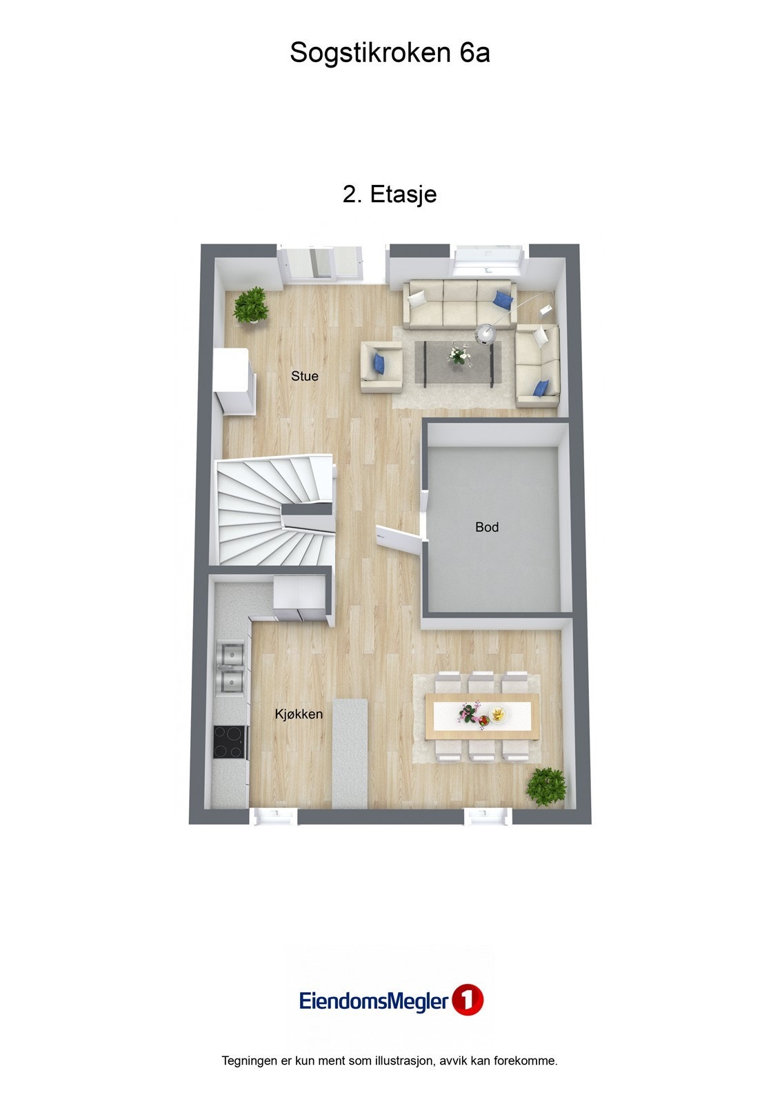 Illustrasjon 3D Sogstikroken 6a - 2. Etasje Galleribilde