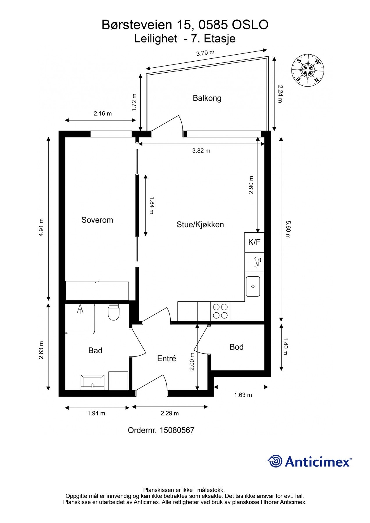 Plantegning med mål. Galleribilde