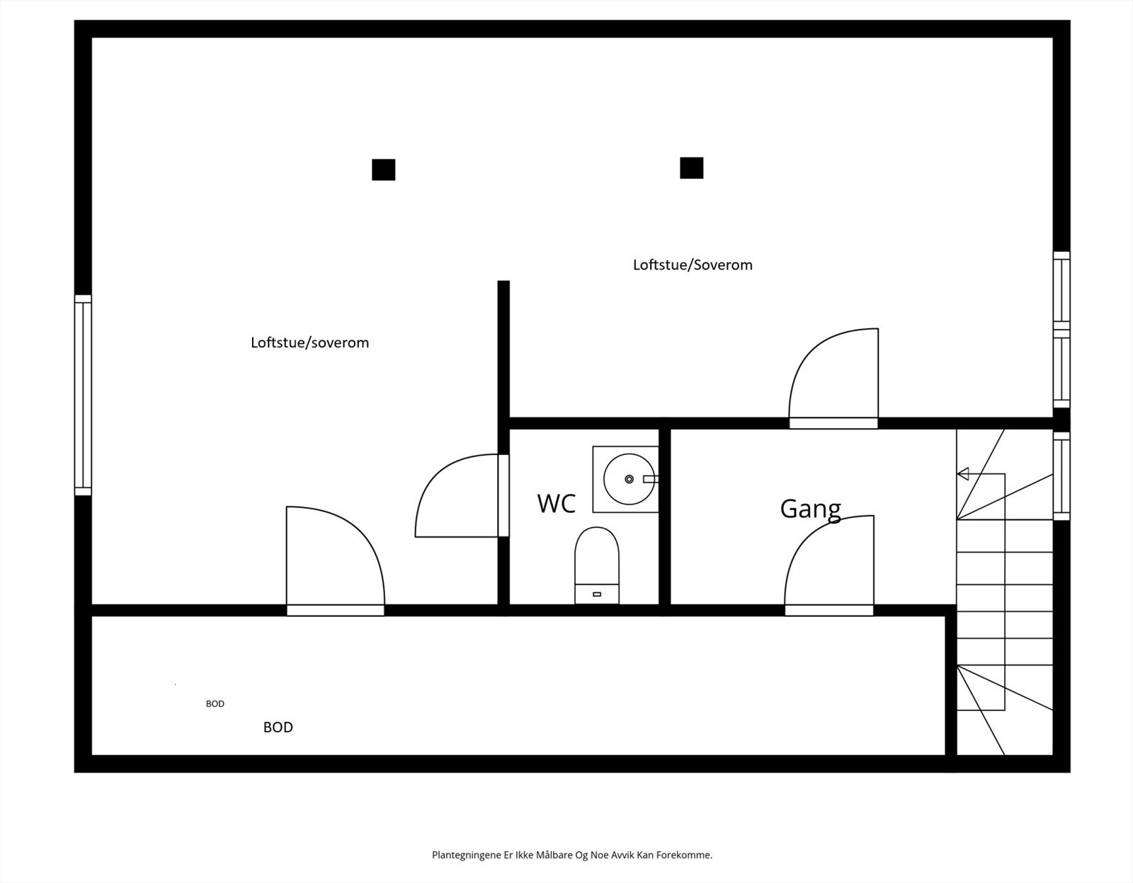 Andre etasje består av en romslig loftstue, gang og et toalettrom. Etasjen har et bruksareal på 39 m². Galleribilde
