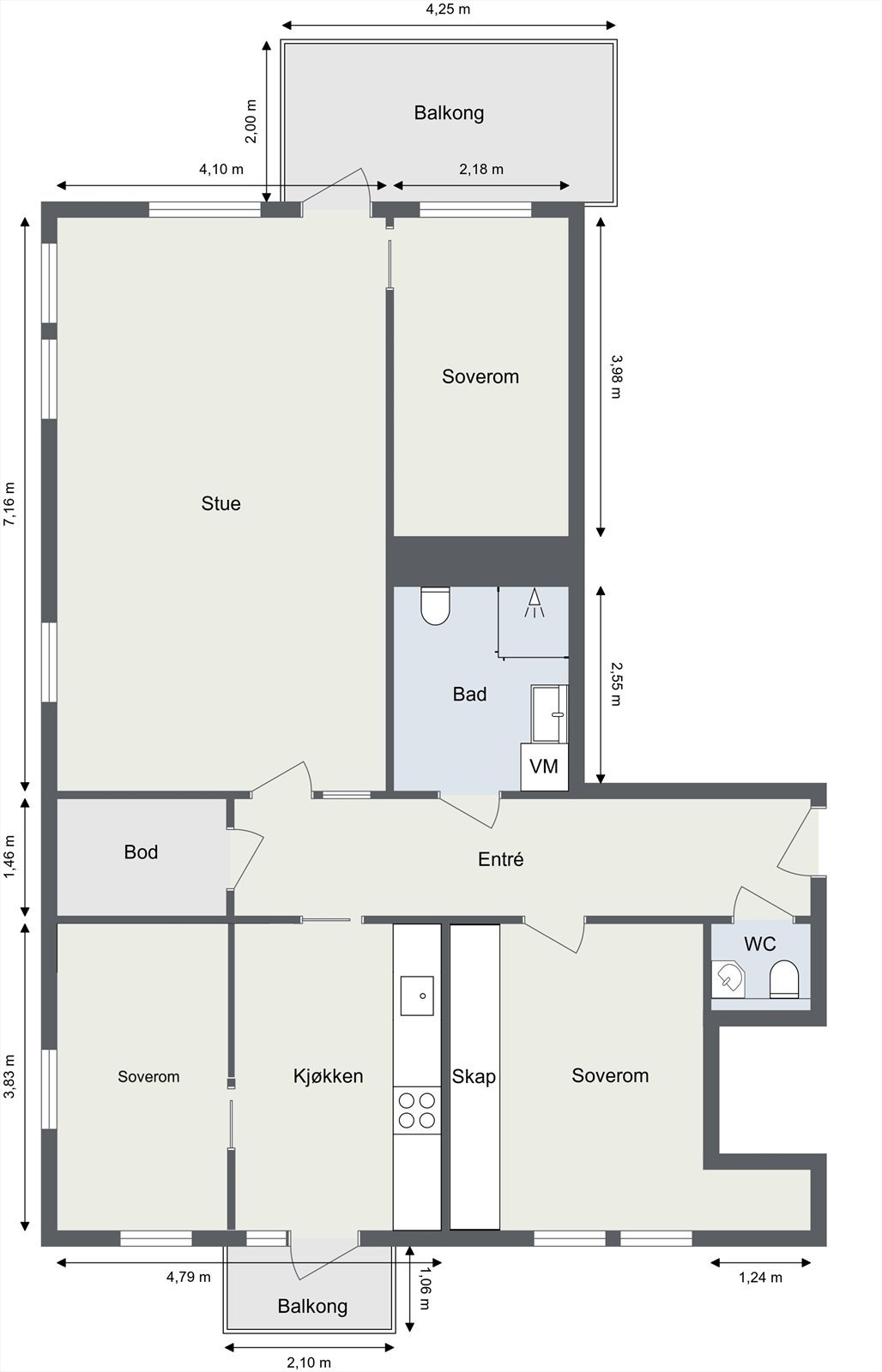 Alternativ plantegning (opprinnelig plantegning slik den ble bygget av utbygger). Galleribilde