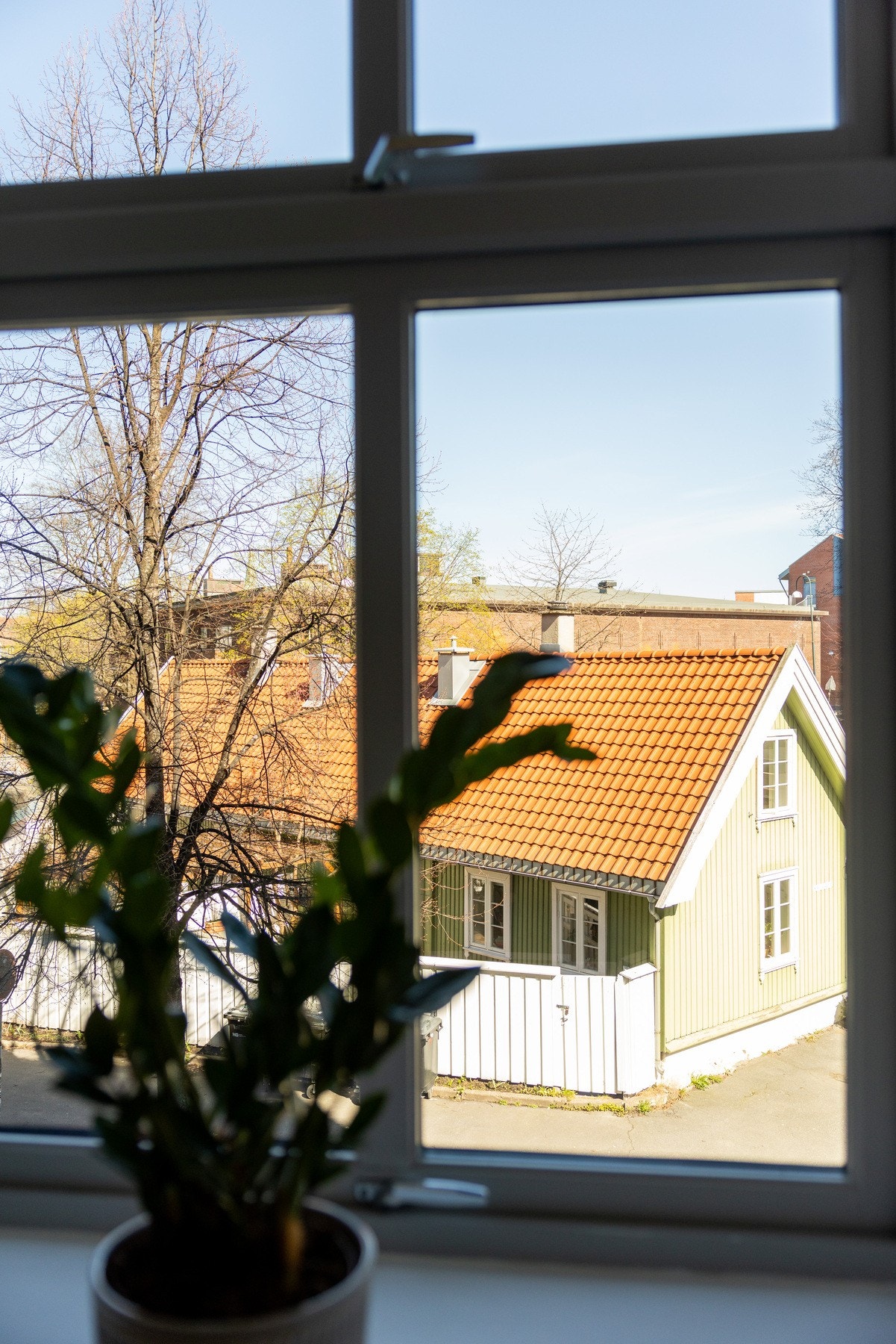 Koselig utsikt mot trehusbebyggelse. Galleribilde