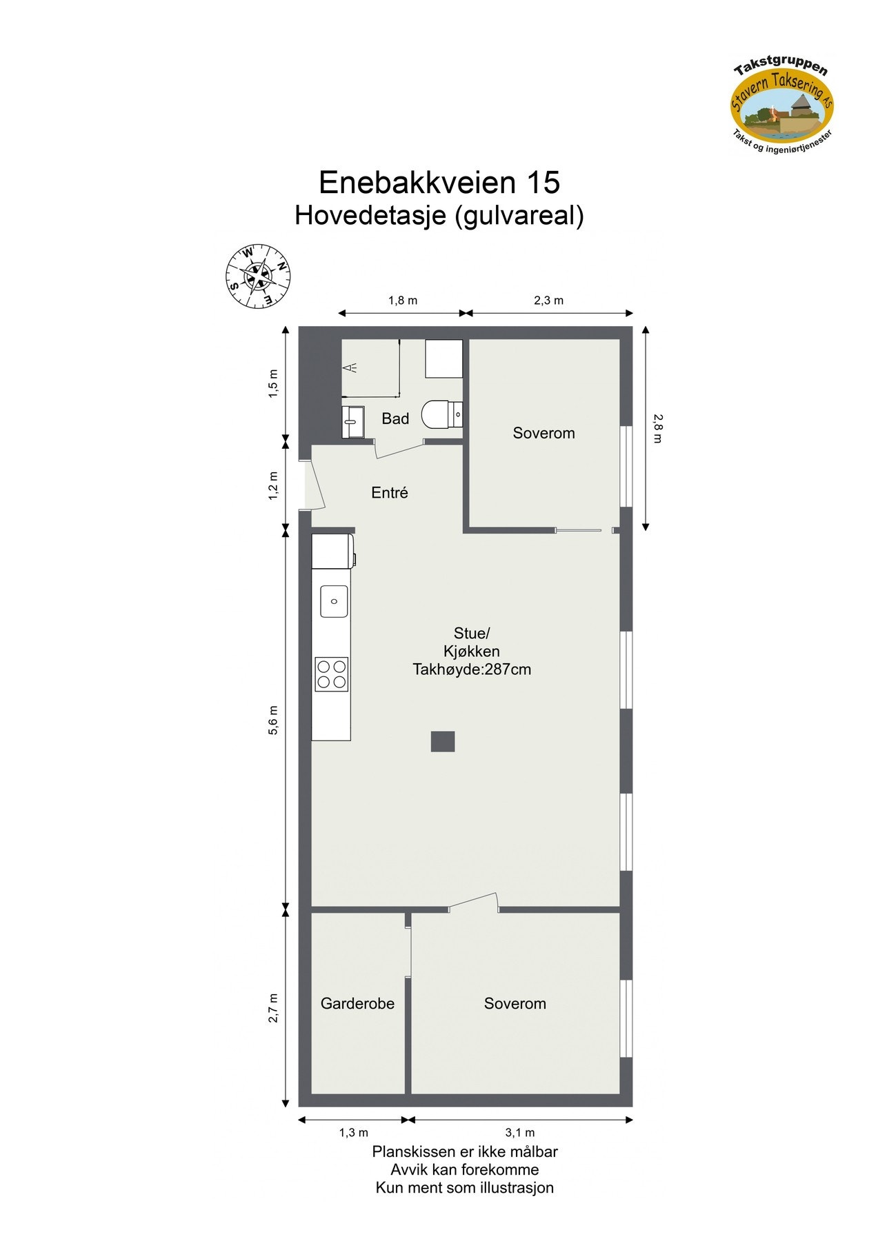 Plantegning. 3. etasje med bod i samme etasje ca. 3 meter fra inngangsdøren i samme gang. Galleribilde