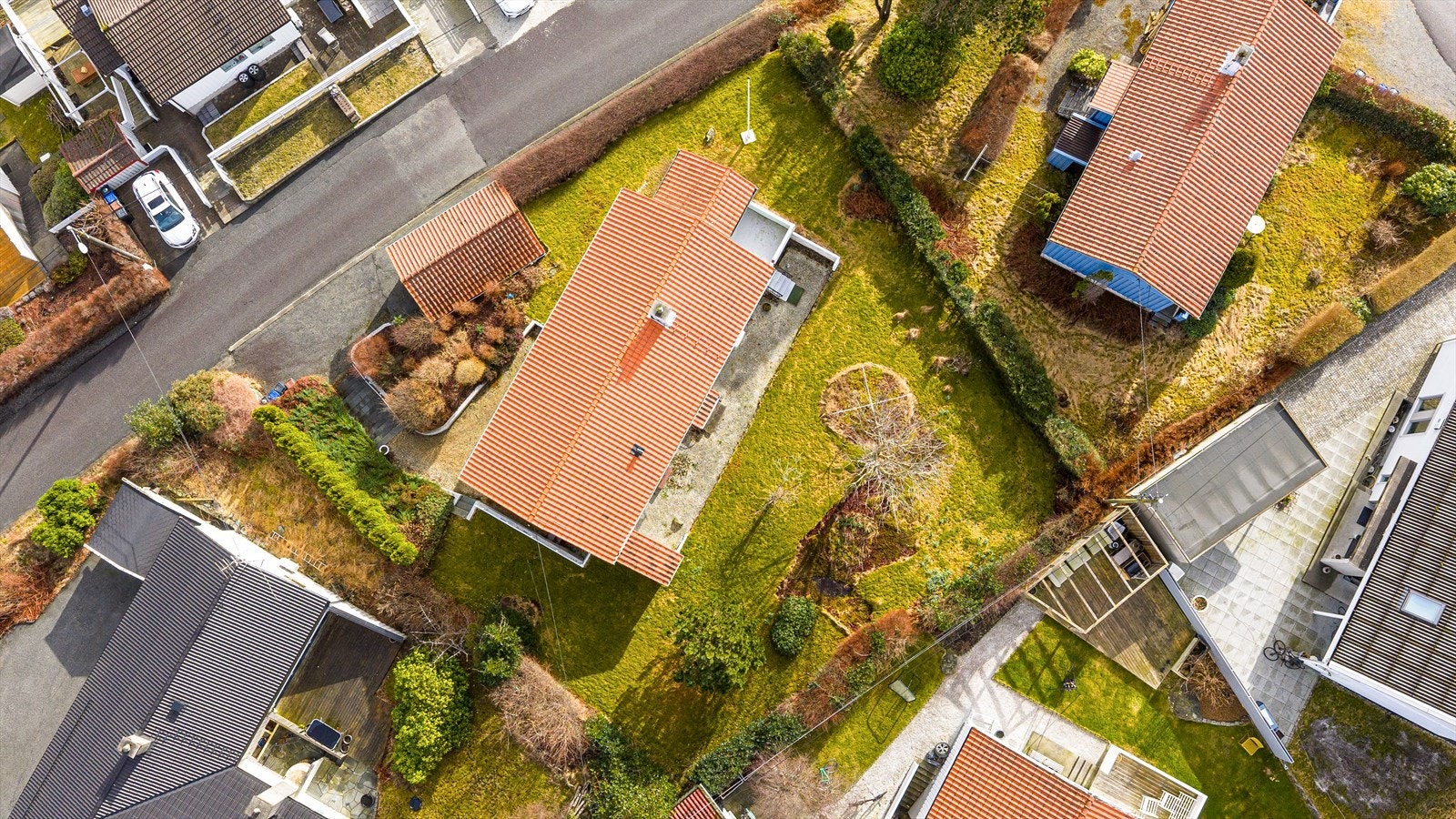 Eiendommen sett fra fugleperspektiv. Galleribilde