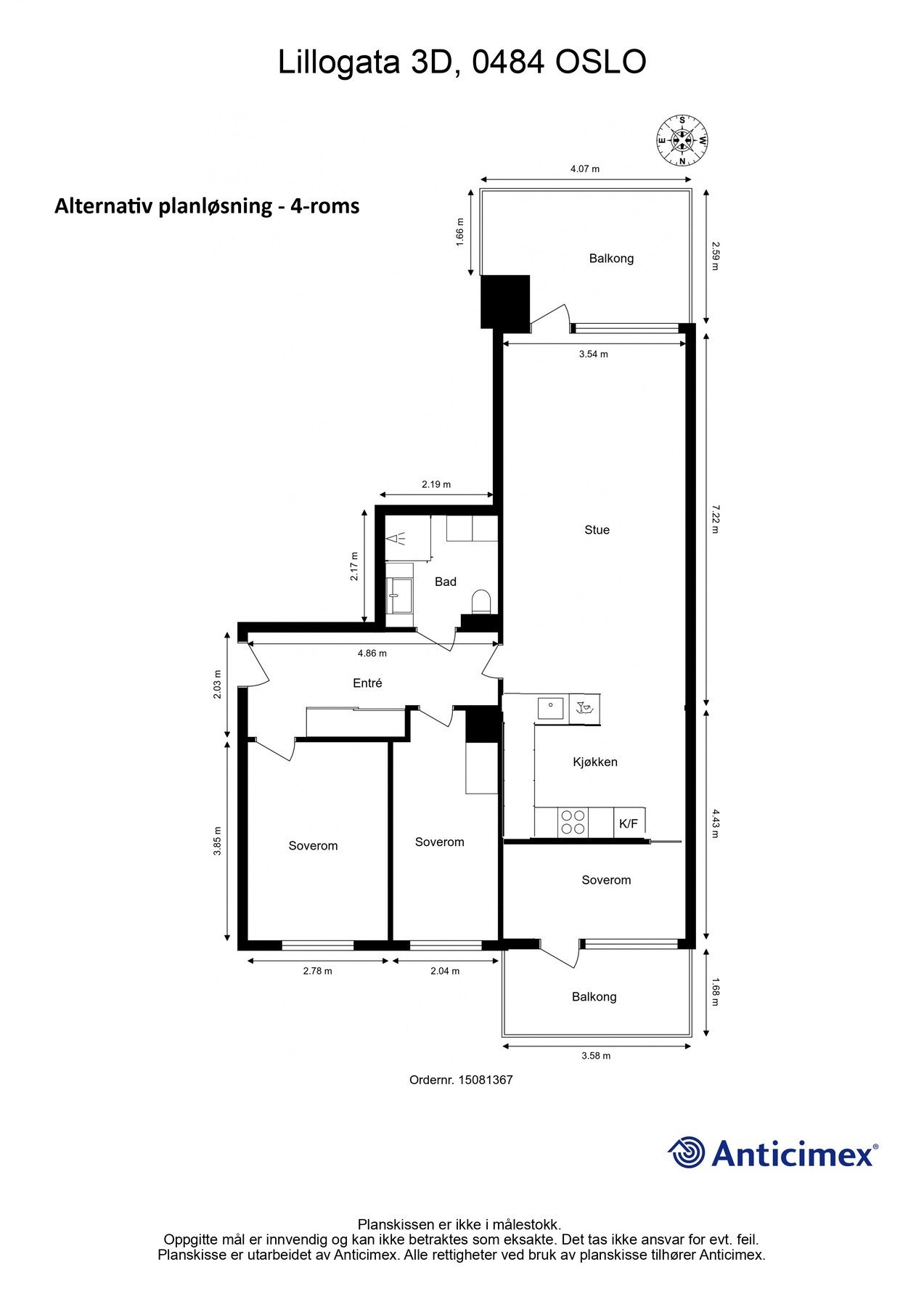 Alternativ plantegning med 3 soverom. Galleribilde