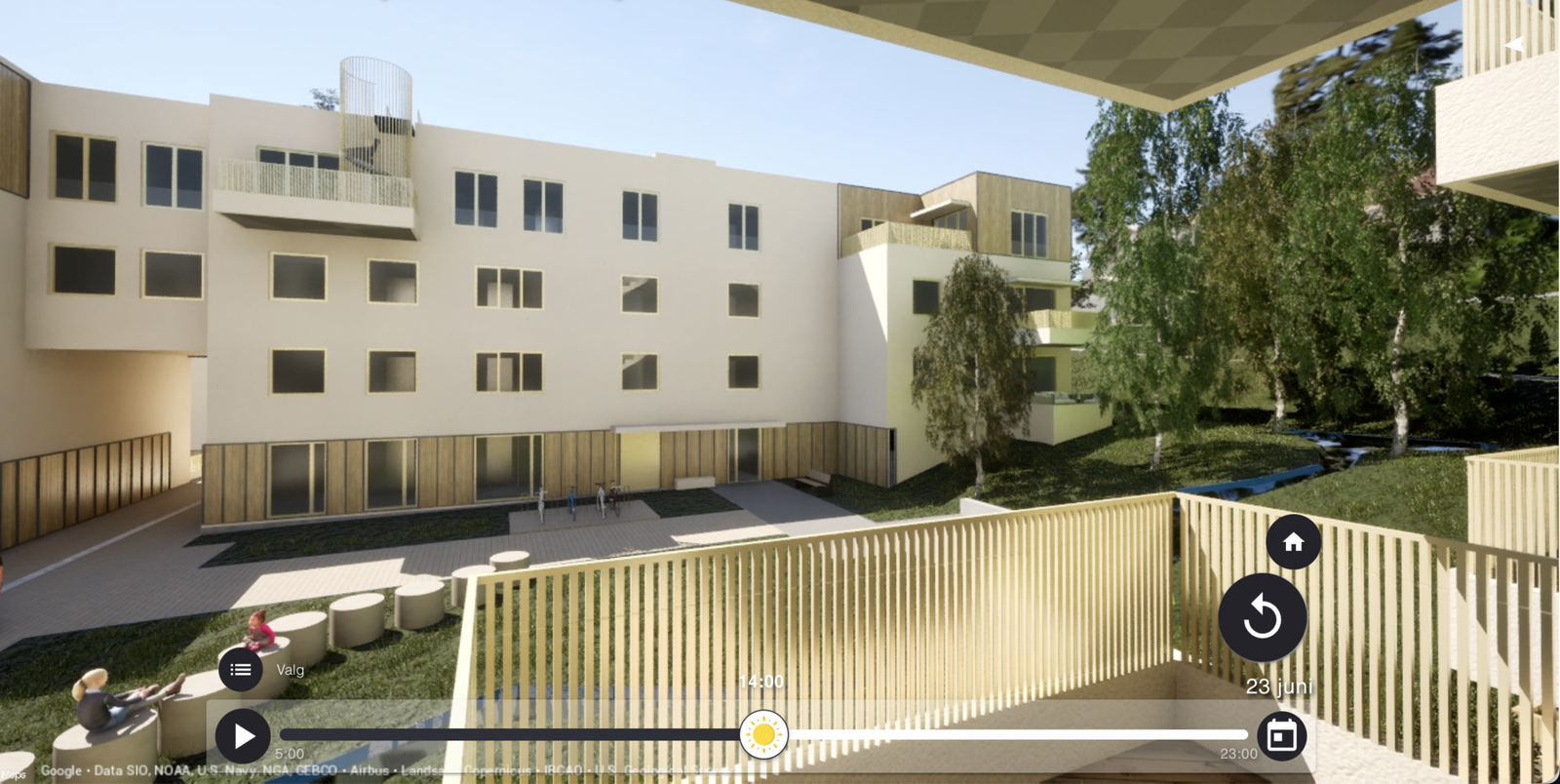 Moderne & attraktivt 2-roms leilighet med solrik balkong - Heis - Garasjeplass - SALG AV KONTRAKT - Bildet er tatt av den interaktive solmodellen til utbygger Galleribilde