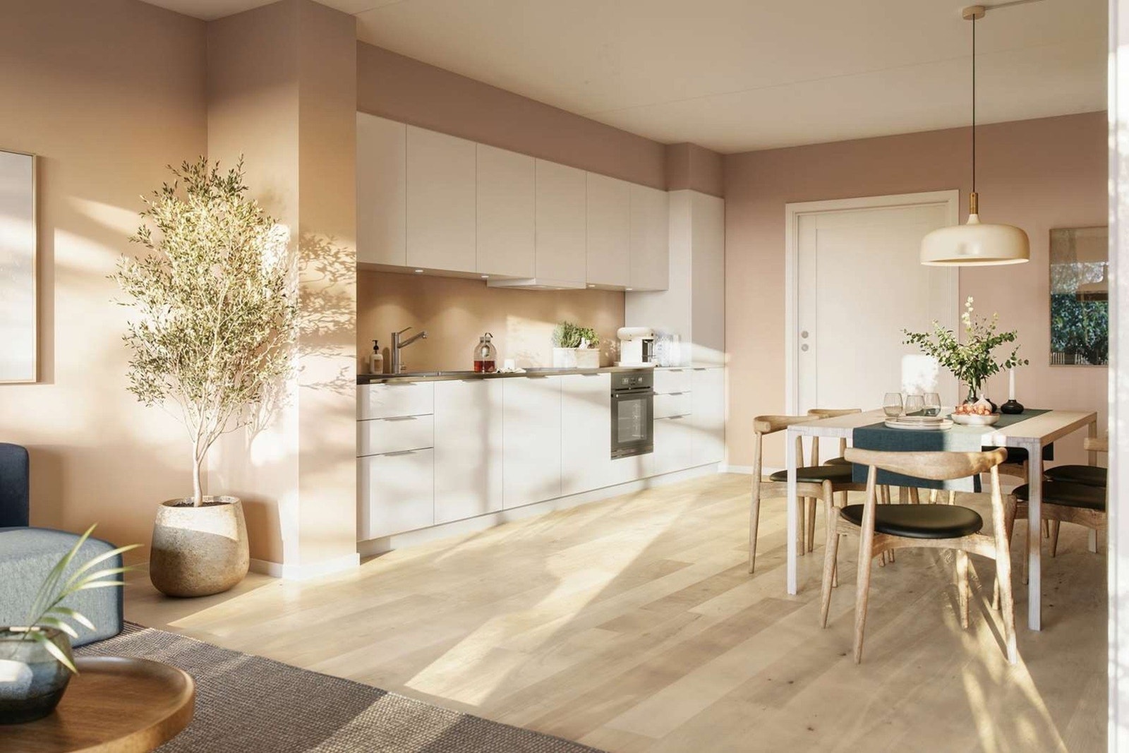 Bildet er en illustrasjon av Kjøkken/spiseplass. Bildet kan avvike fra ferdig leveranse. Bildet er lånt av utbygger. Galleribilde