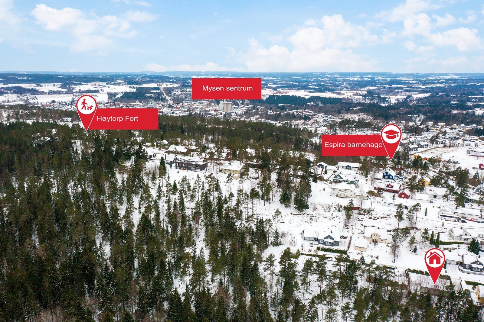 Eiendommen ligger i et etablert boligområde nær Mysen sentrum, med kort vei til skoler, barnehager og turområder. Galleribilde
