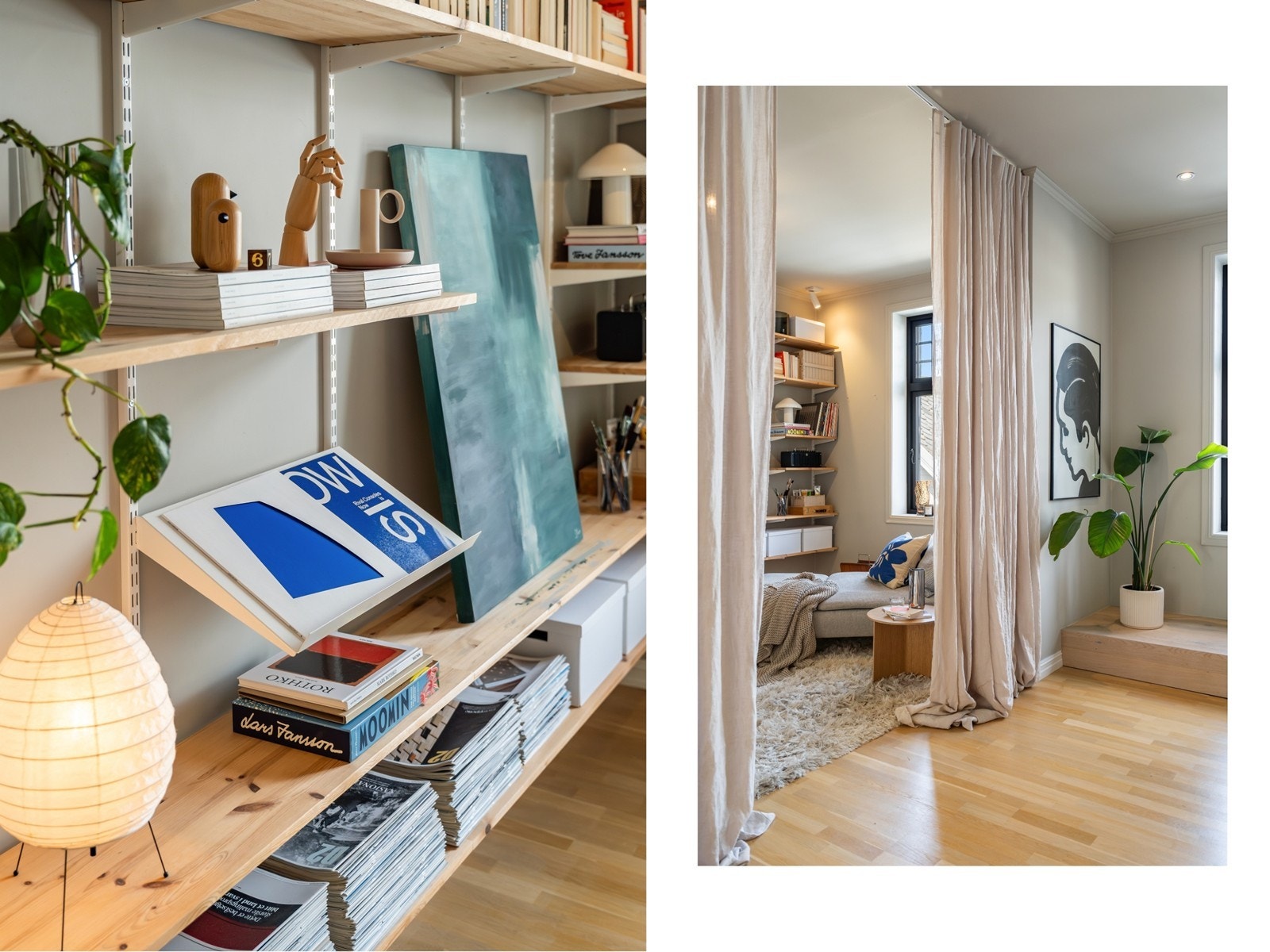 Det er montert oppheng for gardiner slik at at man kan skille av tv-stuedelen. Galleribilde