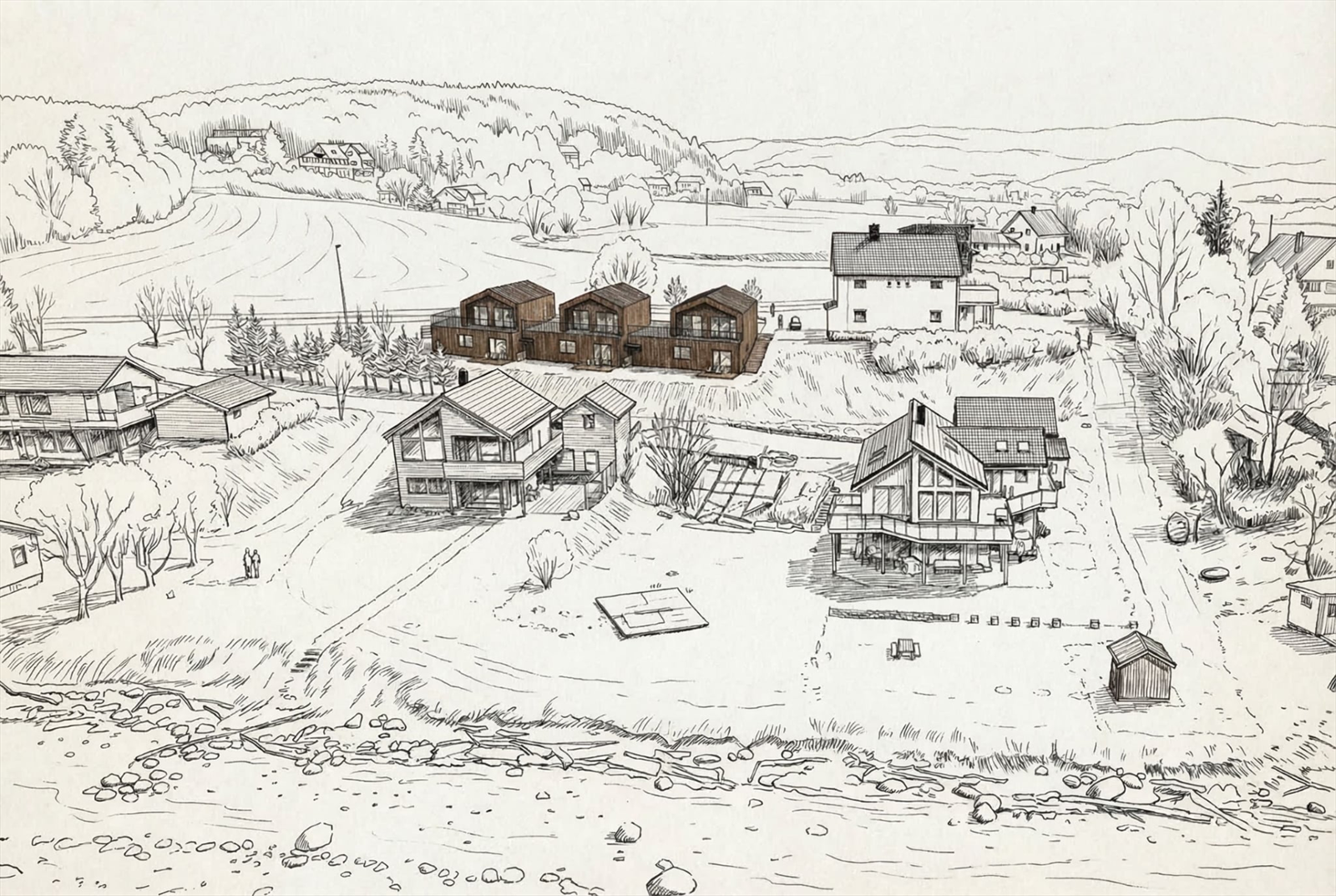 Selger har innhentet skisser som illustrerer mulig utnyttelse av tomten. Galleribilde