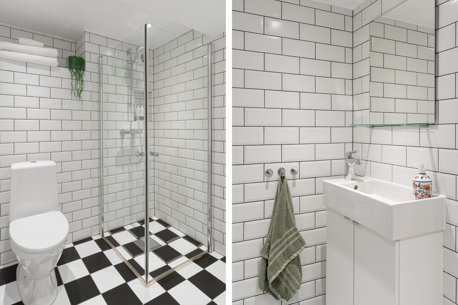 Badet er pusset opp av tidligere eier i perioden 2016-2017. Innredningen har glatte fronter med heldekkende servant nedfelt i underskap, som gir gode oppbevaringsmuligheter. Badet er videre utstyrt med speil, toalett og et praktisk dusjhjørne med glassdør Galleribilde