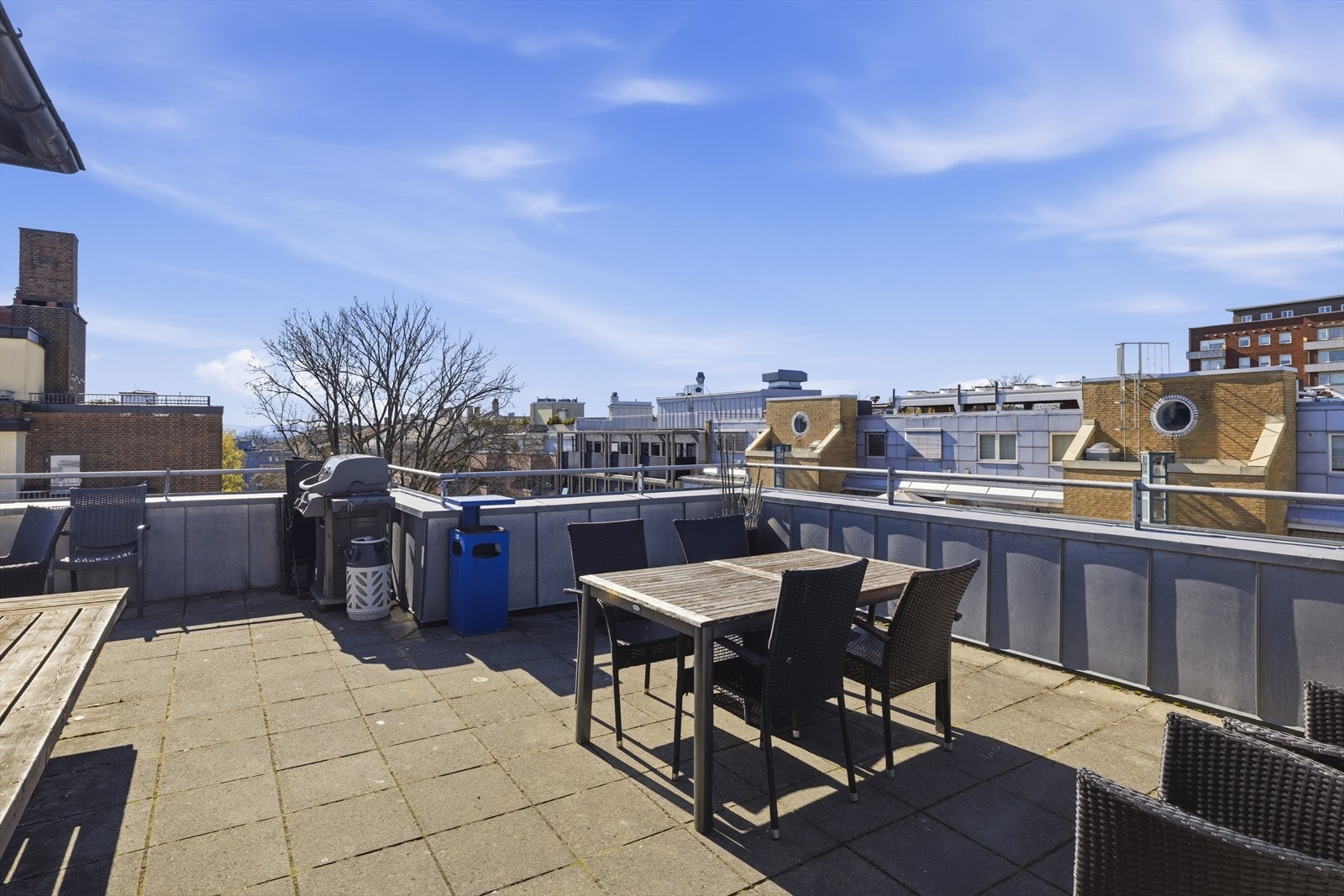 Stor felles takterrasse med grill og sittegrupper Galleribilde