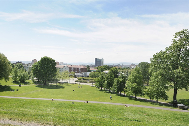 Tøyenparken ligger med fin utsikt over Oslo. Her finner du også tøyenbadet. Galleribilde