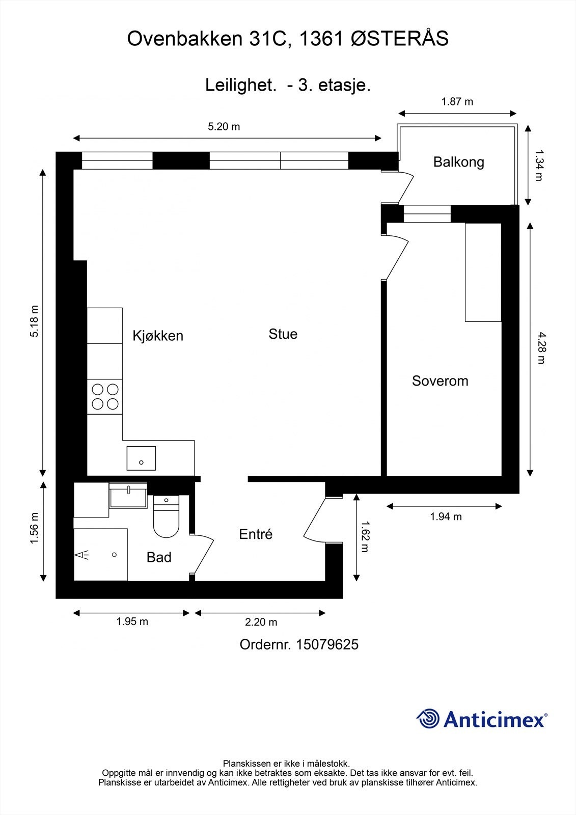 Leiligheten på 43 m² har en smart planløsning som skiller soverommet fra de sosiale sonene i stue og kjøkken. Galleribilde
