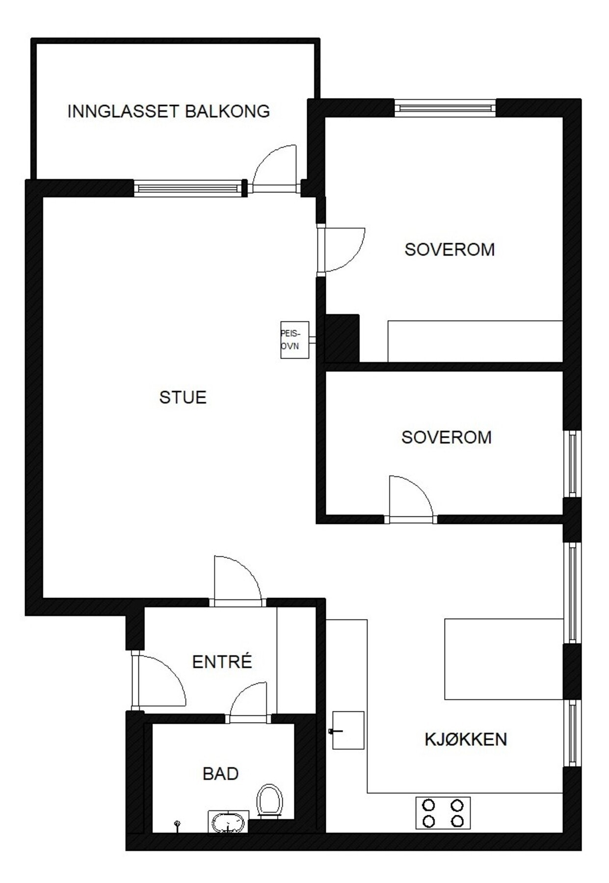 Planskisse. Leiligheten disponerer loftsbod og 2 kjellerboder i tillegg. Galleribilde