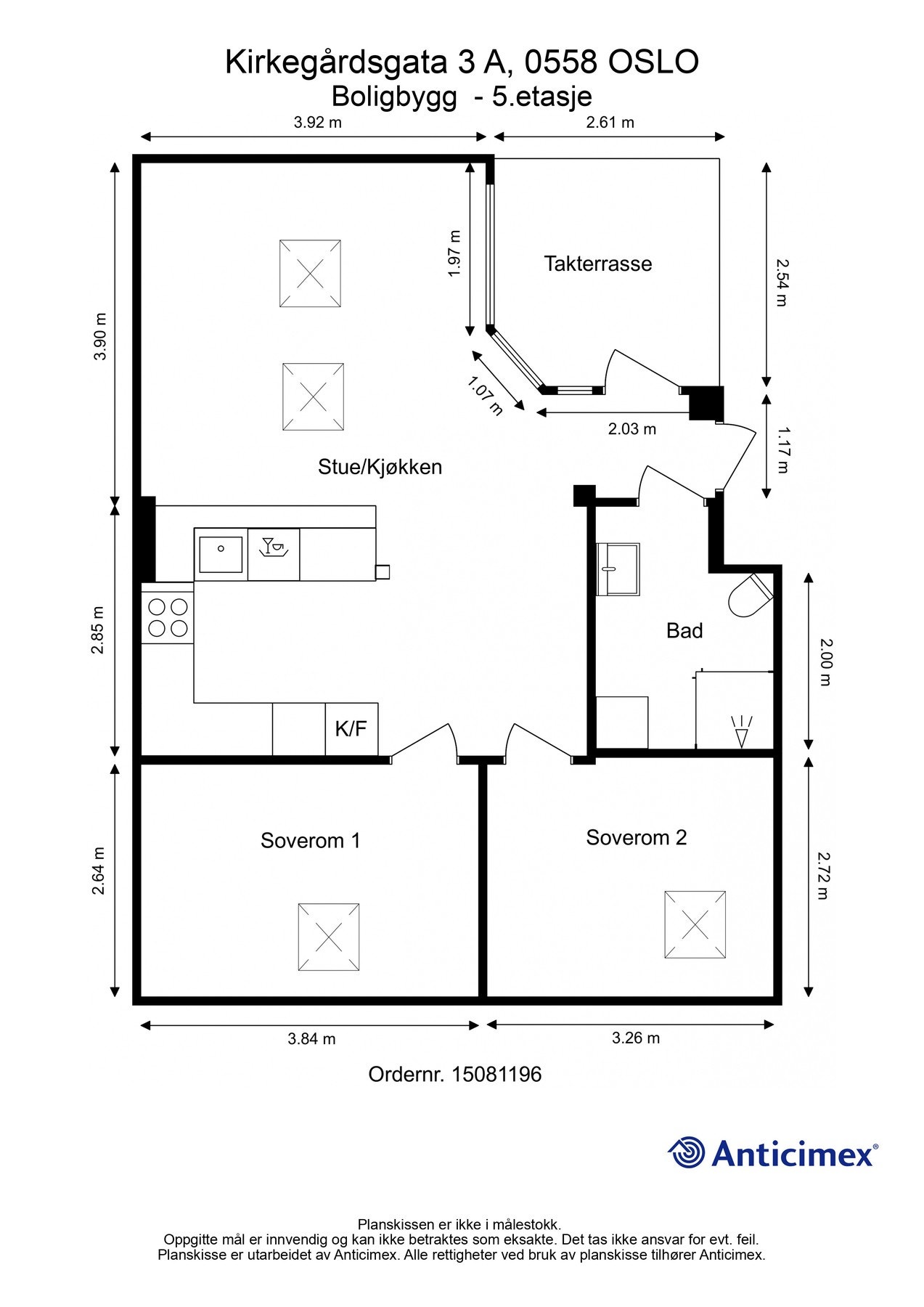 Plantegning loftsleilighet - Kirkegårdsgata 3A. Galleribilde