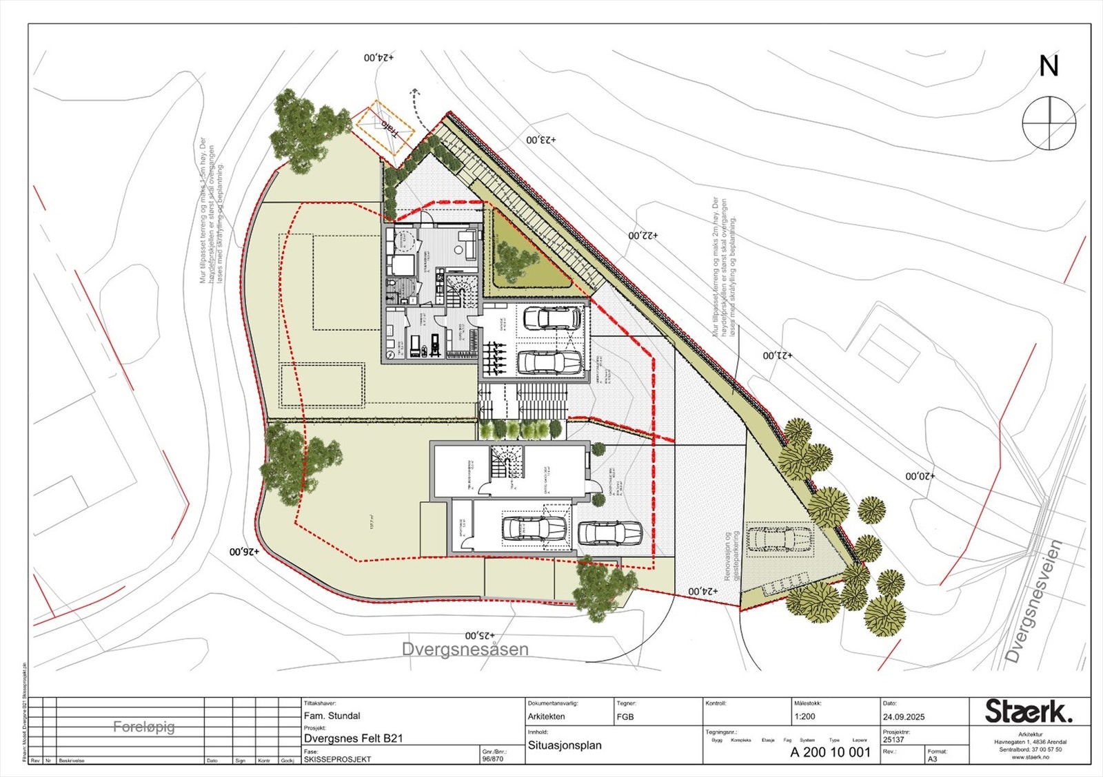 Dvergsnes4 med innkjøring og deling av tomten. Galleribilde