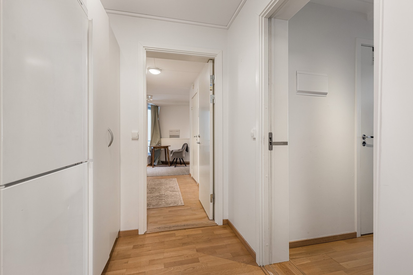 Felles gang med oppbevaringsmulighet skiller hybel og leilighet. Galleribilde