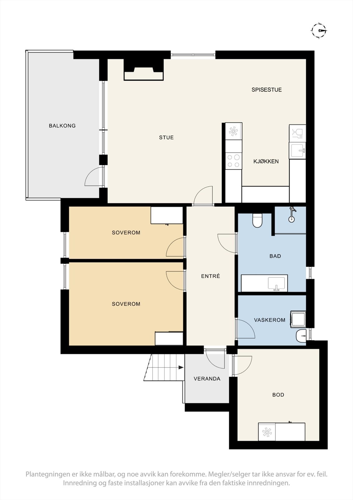 Leiligheten har et bruksareal på 79 m² og en effektiv planløsning med to soverom og separat vaskerom. Galleribilde