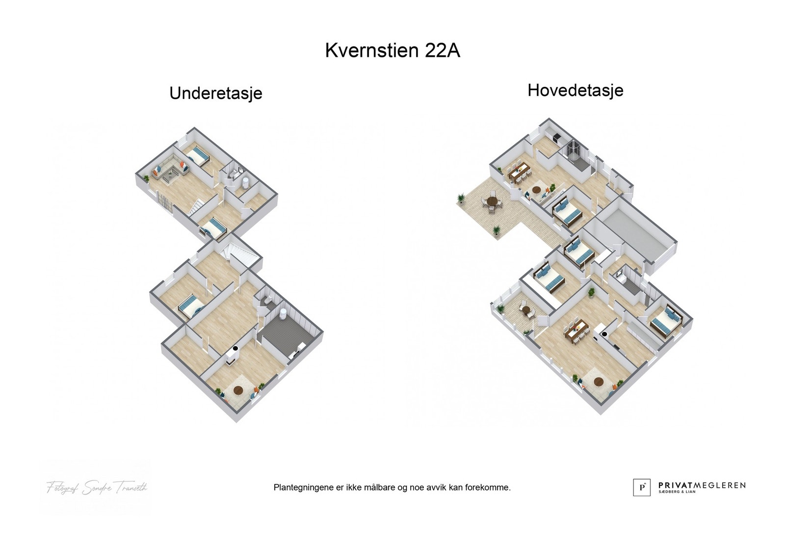 - 3Dplantegning (ikke målbart) | Boligens hoveddel måler totalt 212kvm i BRA og strekker seg over to etasjer - Galleribilde