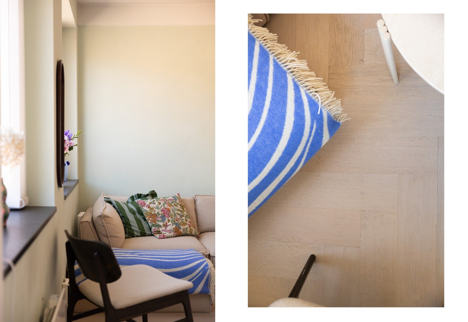 Overflatene er malt i en behagelig fargetone, og på gulvet er det parkett. Galleribilde