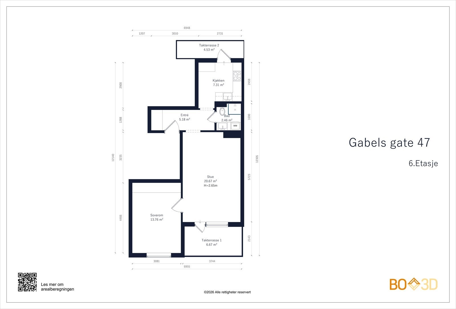 Inneholder: Entré med skyvedørsgarderobe, kjøkken med utgang terrasse, bad, stue med utgang terrasse, soverom med garderobeskap. Galleribilde