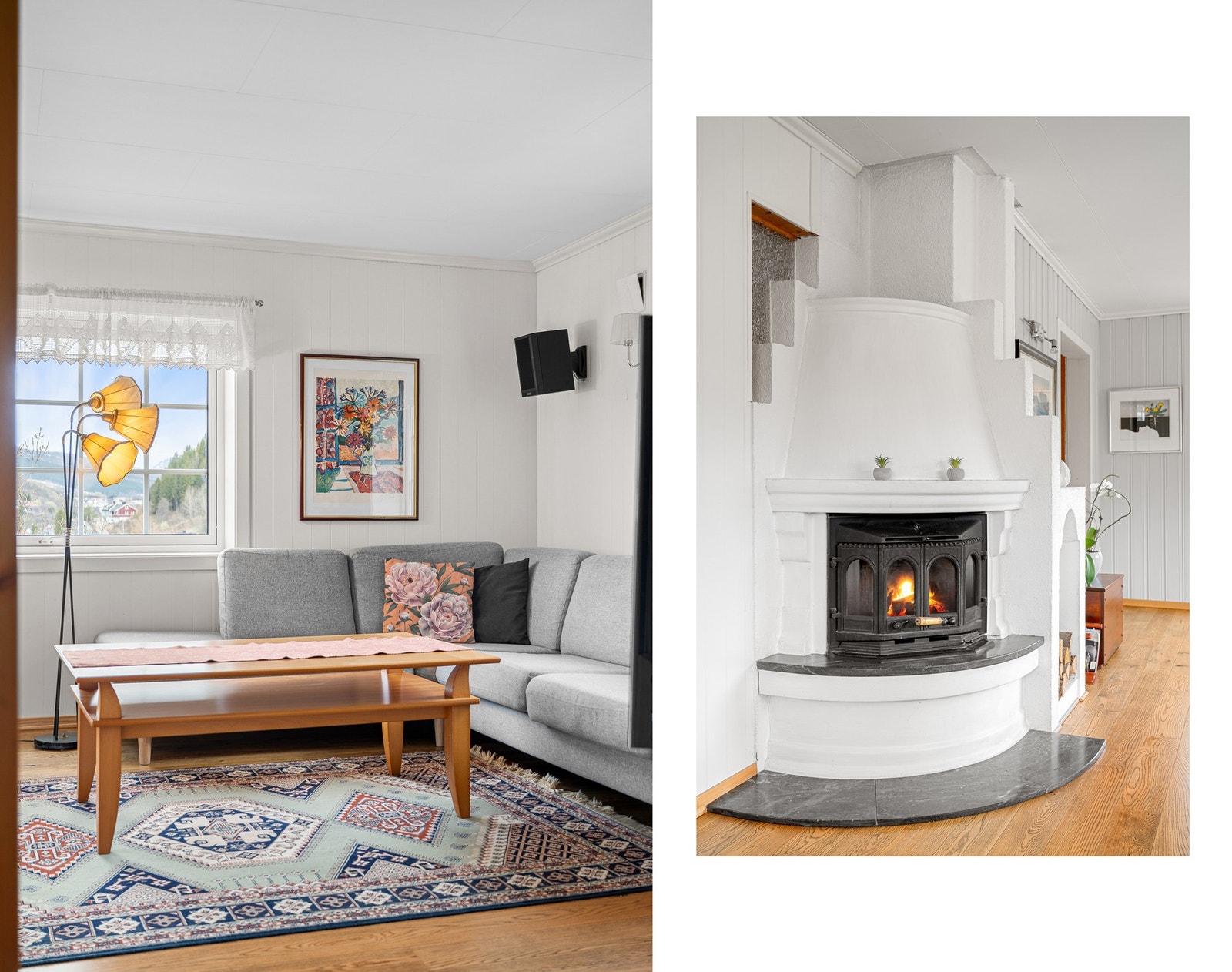 I tillegg til gulvvarme er det en flott peisovn som bidrar til ekstra hygge og varme! Galleribilde