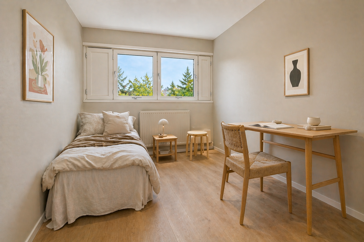 Boligens andre soverom er også av god størrelse og har plass til dobbeltseng, garderobeløsning og et kontorbord. Galleribilde
