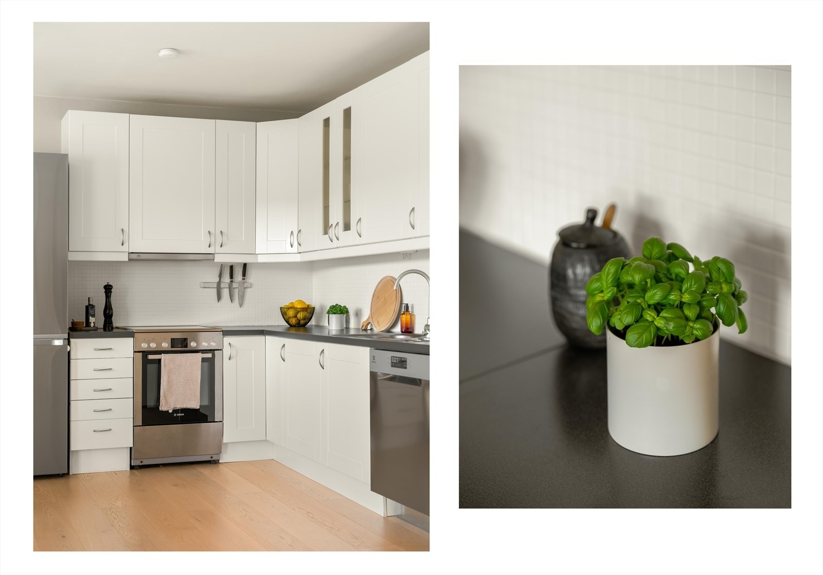 Mekanisk ventilator med omluft er installert på kjøkkenet, noe som sikrer luftgjennomstrømning. Galleribilde