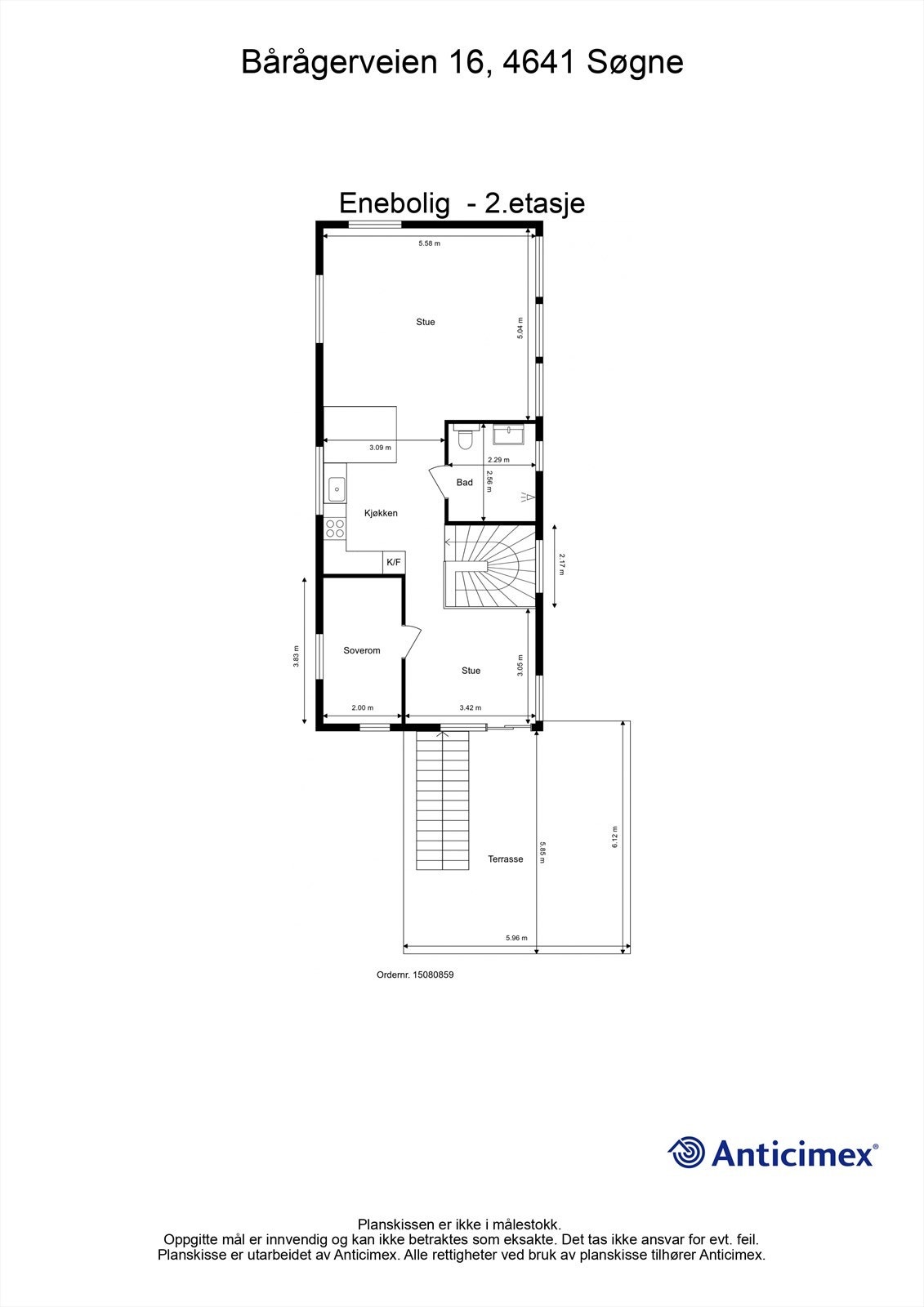 Plantegning - 2.etasje med mål Galleribilde
