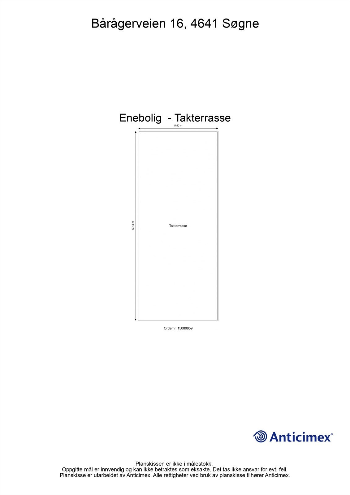Plantegning - Takterrasse med mål Galleribilde