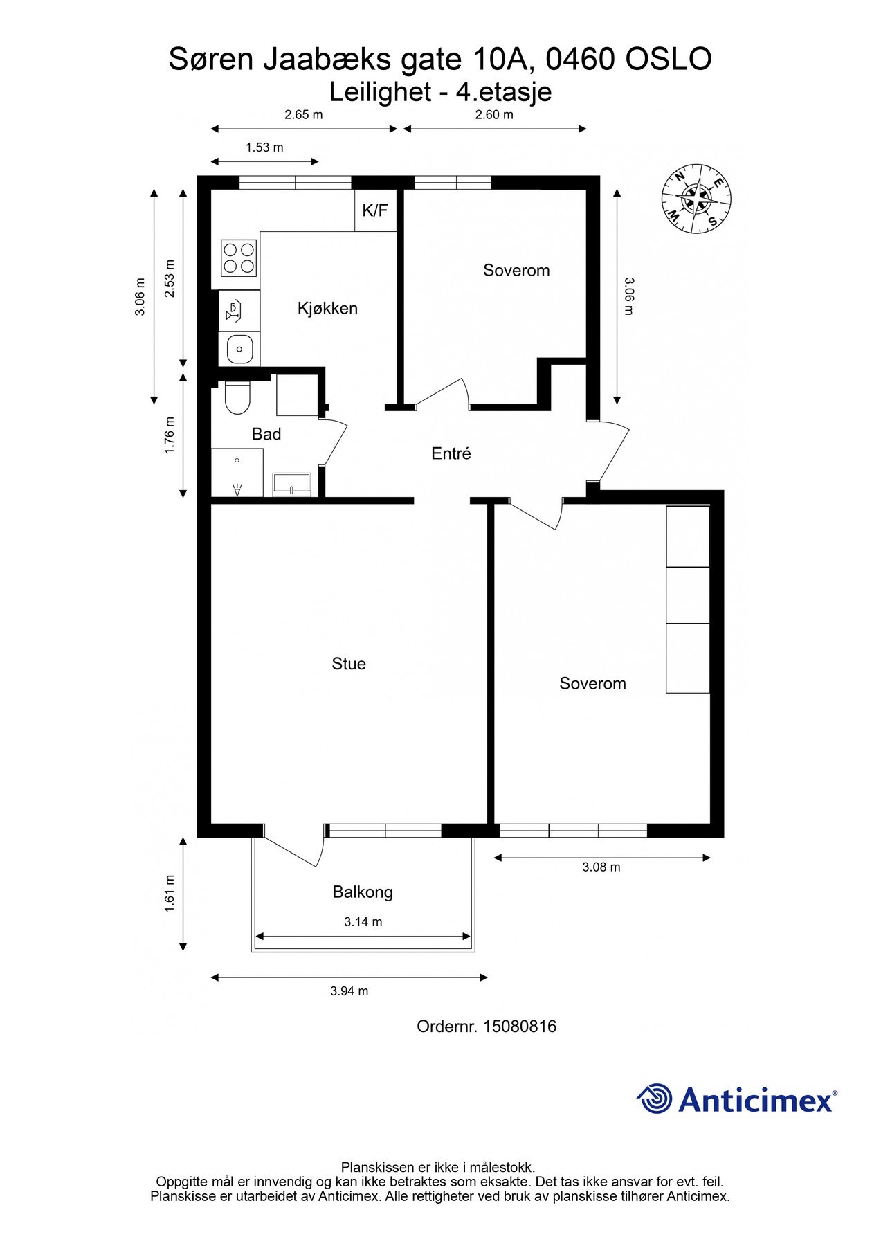 Plantegning 4. etasje. I tillegg disponerer leiligheten en kjellerbod på ca. 7m² og en loftsbod med gulvareal på ca. 9m². Galleribilde