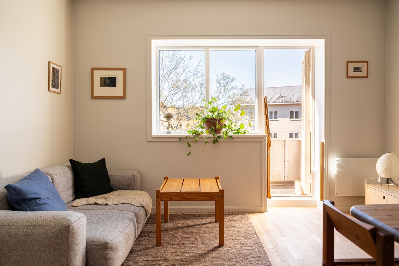 Alle vinduene i leiligheten har fine brede vinduskarmer for planter og dekor. Galleribilde