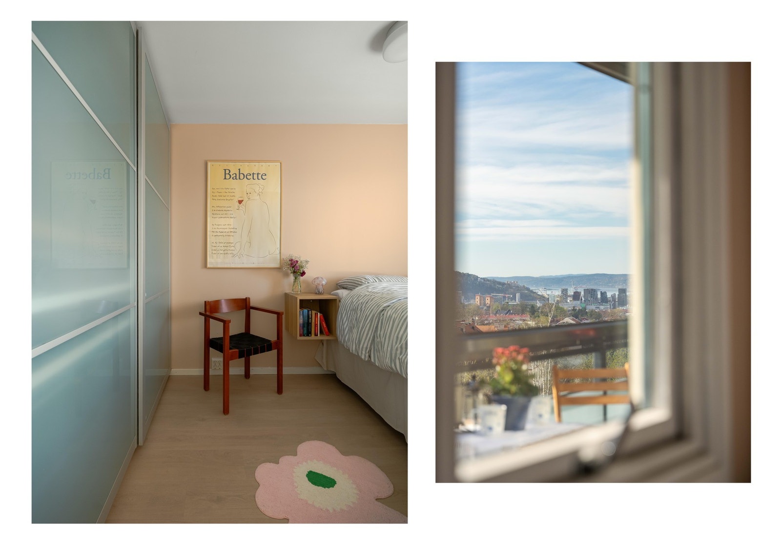 Det er god plass til oppbevaring i skyvedørsgarderoben. Garderoben følger også med i salget. Galleribilde