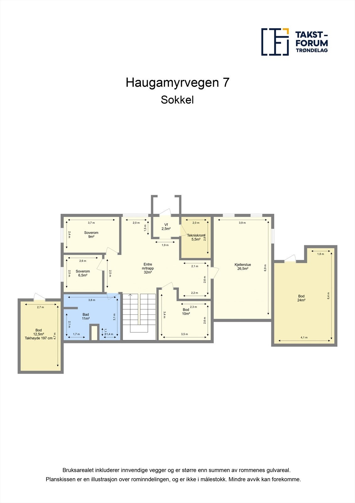 Sokkeletasjen på 110 m² er innholdsrik med kjellerstue, to soverom, bad og gode lagringsmuligheter i bod og teknisk rom. Galleribilde