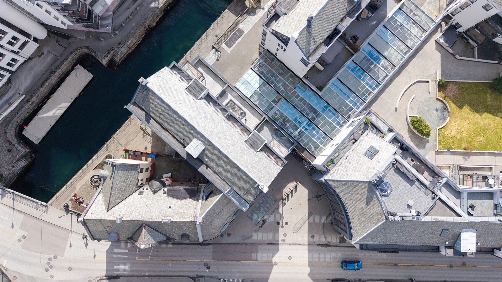 Dronebilde av sameiet i Torghallen sett fra fugleperspektiv Galleribilde