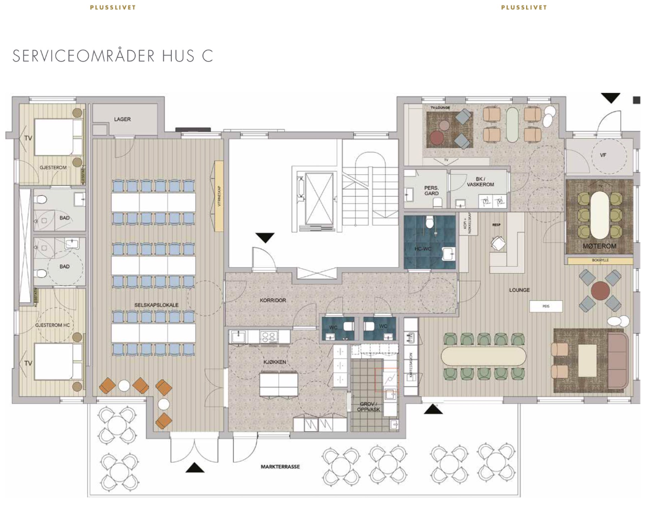 Serviceområder i hus C. Galleribilde