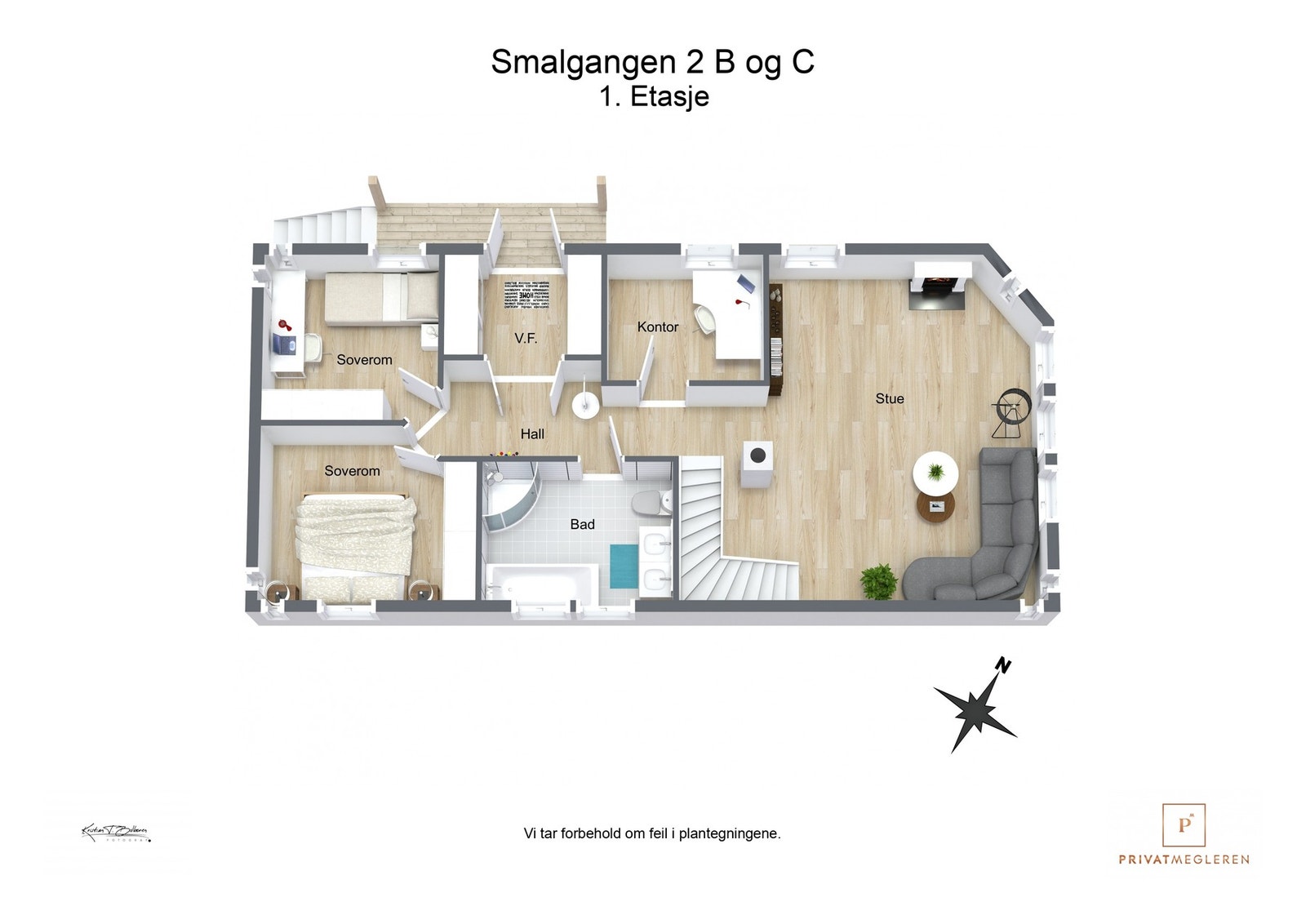 3 D plantegning hovedetasje Galleribilde