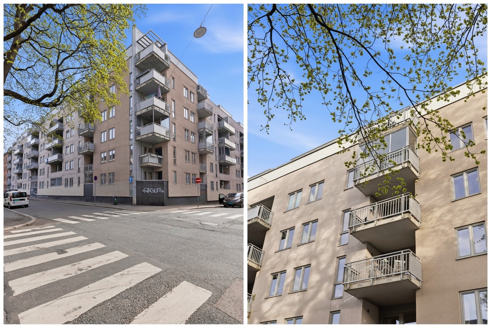 Leiligheten ligger plassert i en enveiskjørt gate, med lite trafikk. Galleribilde