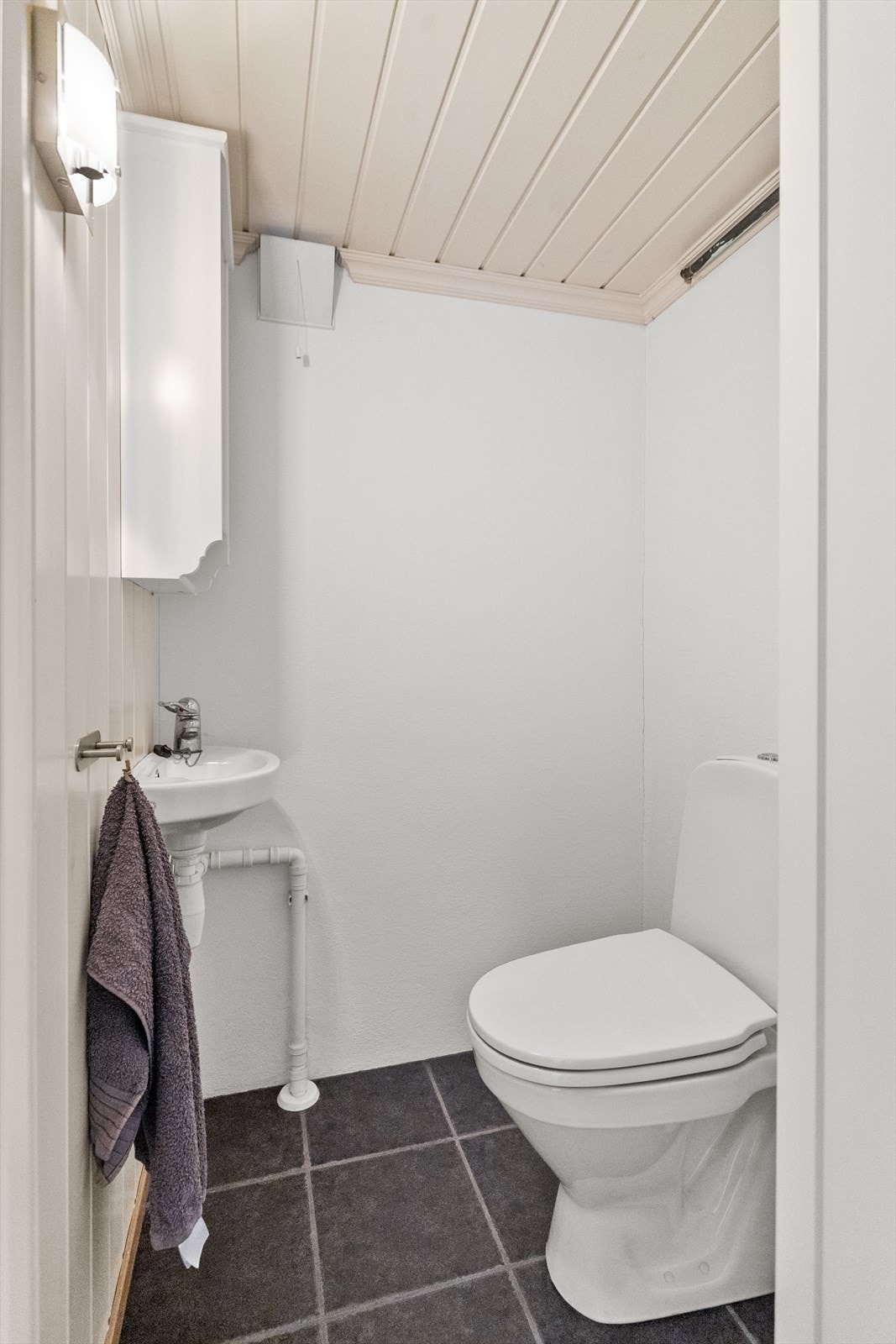 Wc-rom i kjeller med servant og toalett. Galleribilde