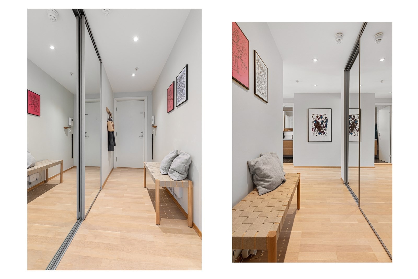 Det er det rikelig med oppbevaringsplass i en stor skyvedørsgarderobe med speilfronter. Galleribilde