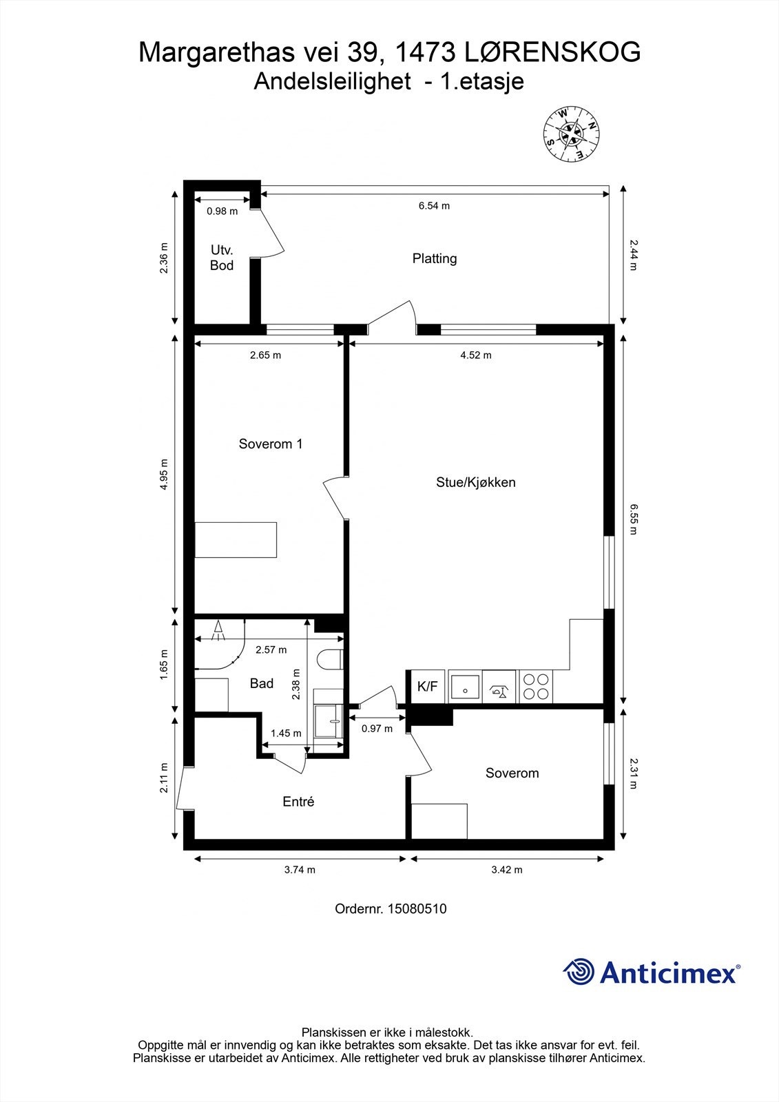 Leiligheten har en praktisk planløsning på ett plan med et samlet bruksareal på 66 m² Galleribilde