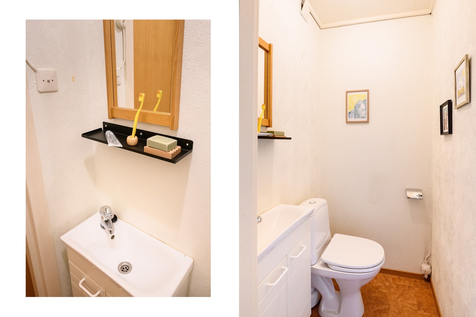 Praktisk, separat toalett i tilknytning til entréen. Rommet har linoleum på gulv og malte vegger. Galleribilde